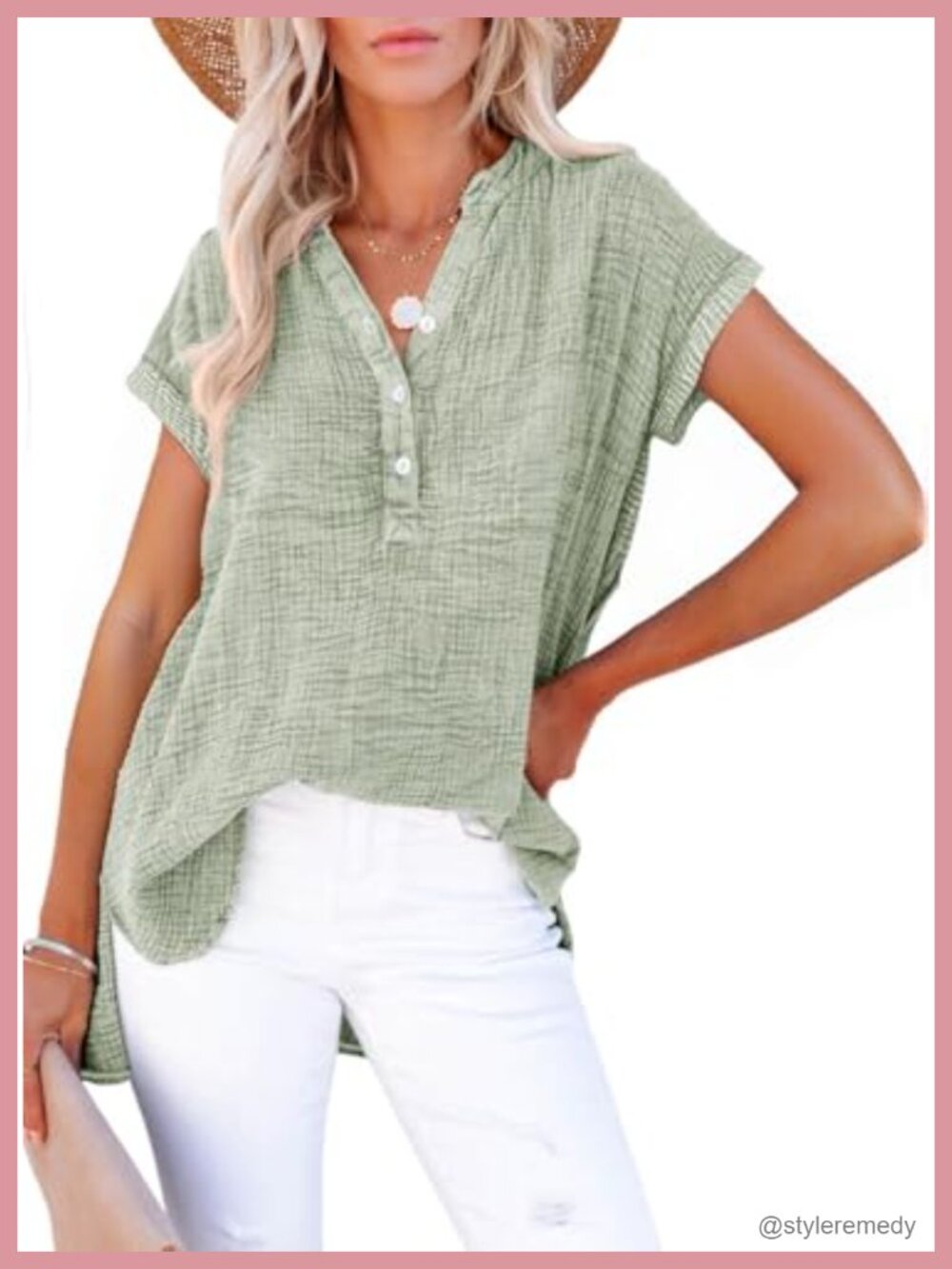 Dokotoo Women's Summer Boho Button Down Blouse Cotton Short Sleeve T-Shirt